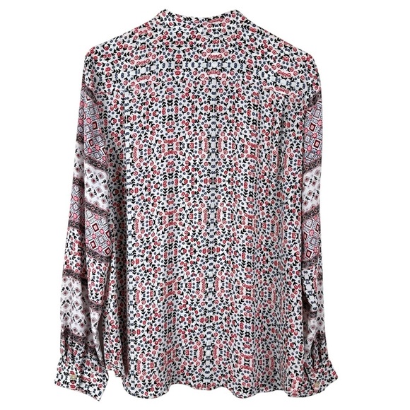 Loft Women’s Long-Sleeved White w/Red Floral Print Banded Collar Size Medium - Picture 2 of 10